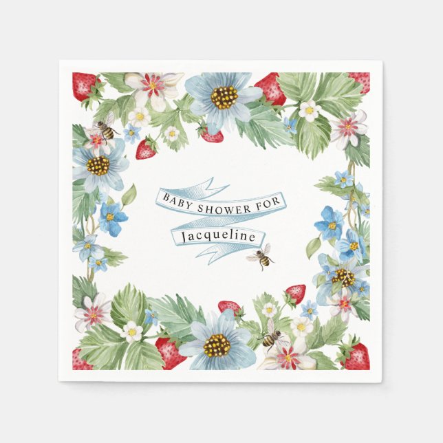 So Berry Sweet Strawberry Baby Boy to Bee Shower Napkin (Front)