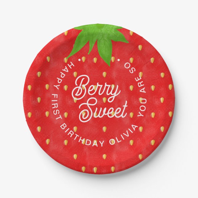 So Berry Sweet Strawberry Birthday  Paper Plate (Front)