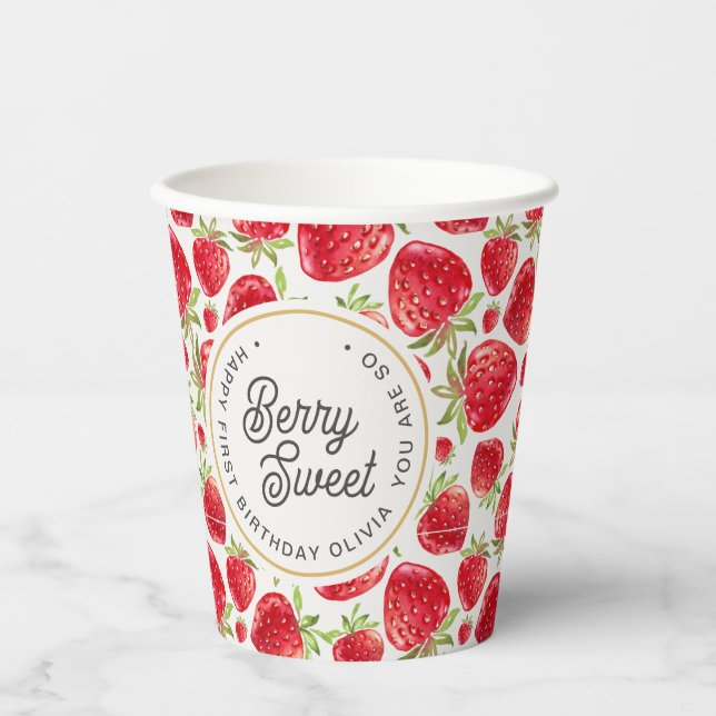 So Berry Sweet Strawberry Pattern Birthday Paper Cups (Front)