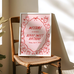 So Berry Sweet Whimsical Girls Coquette Birthday Poster