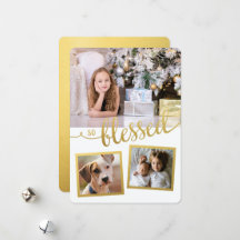 So Blessed Christmas Gold 3-photos Holiday Card
