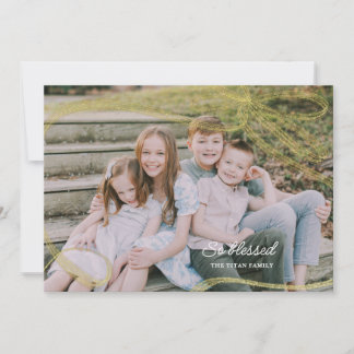 So Blessed Gold Script Bow Holiday Photo Card