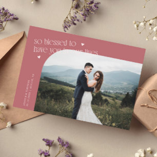 So Blessed Pink Wedding Photo Thank You Card