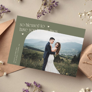 So Blessed Sage Green Wedding Photo Thank You Card
