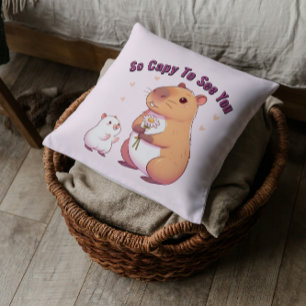 So Capy To See You – Cute Capybara Art  Cushion