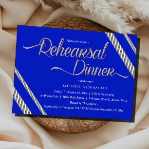 So Chic Blue Calligraphy Minimal Rehearsal Dinner Invitation