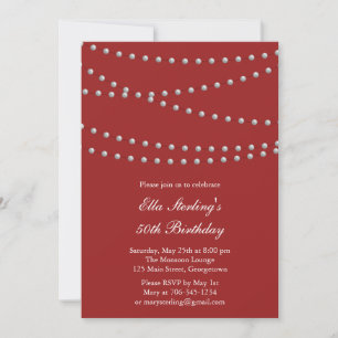 So Chic Pearls Birthday Invitation (red)