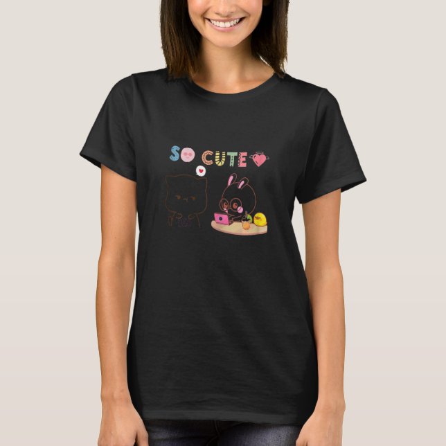 So cute and   kitty and rabbit in love T-Shirt (Front)