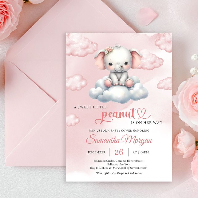 So Cute baby elephant on cloud little peanut  Invitation (So Cute baby elephant on cloud little peanut Invitation)