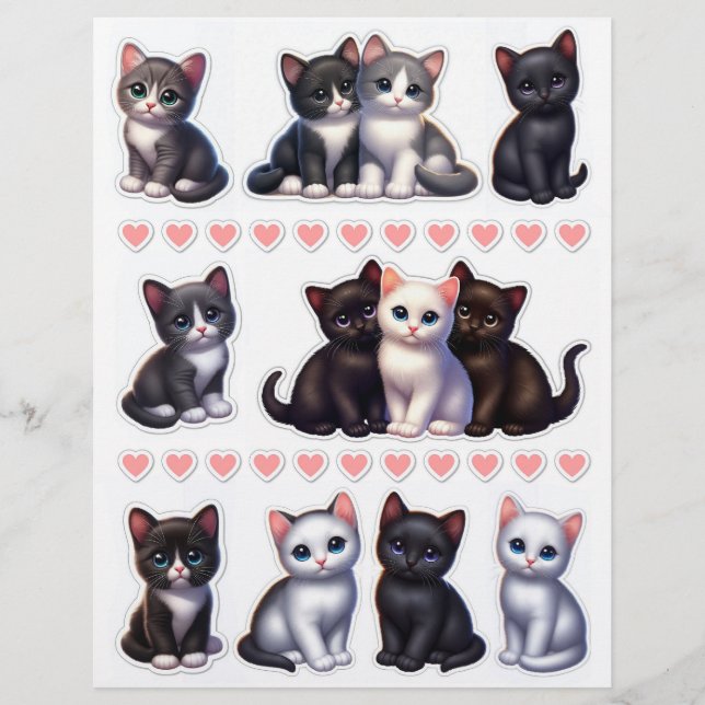 So Cute! Black, White & Grey Kitten Illustrations (Front)