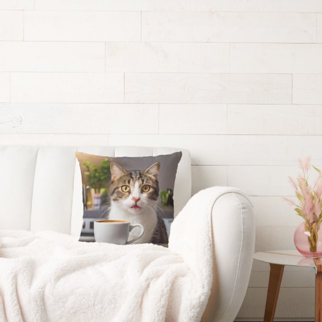 So Cute Cat and Coffee Pillow! Cushion (Couch)