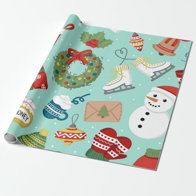 So Cute Santa Claus Christmas Sweets Personalised Wrapping Paper (Unrolled)