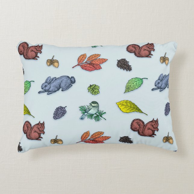 So Cute Woodland Animals Autumn Floral Decorative Cushion (Front)