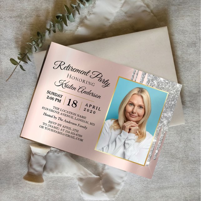 So Elegant Glitter Rose Gold Retirement Party Invitation (Creator Uploaded)
