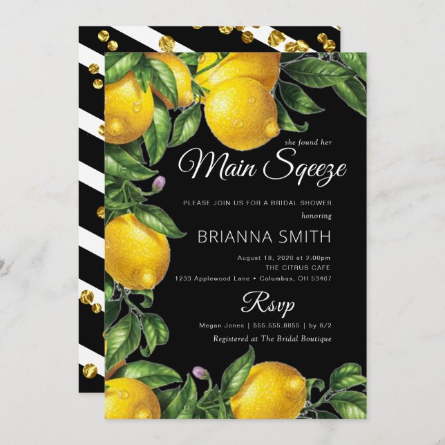 So Elegant Lemon Bridal Shower Invitation (Front/Back)