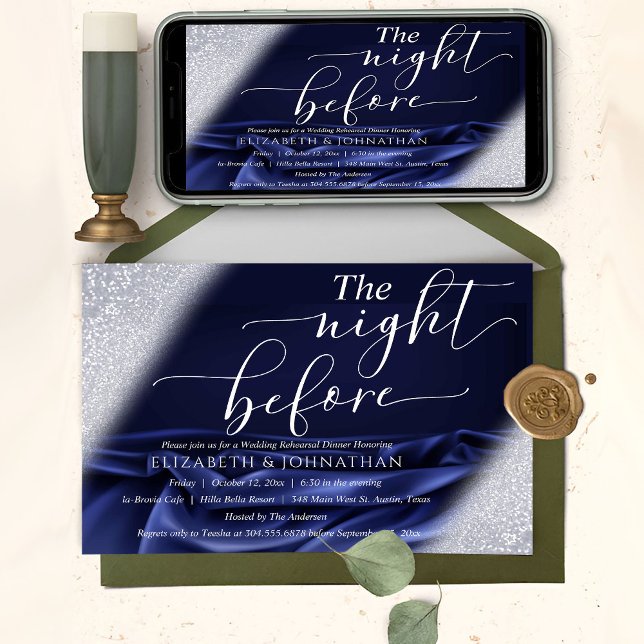 So Elegant Navy The Night Before Rehearsal Dinner Invitation (The night before invitation)