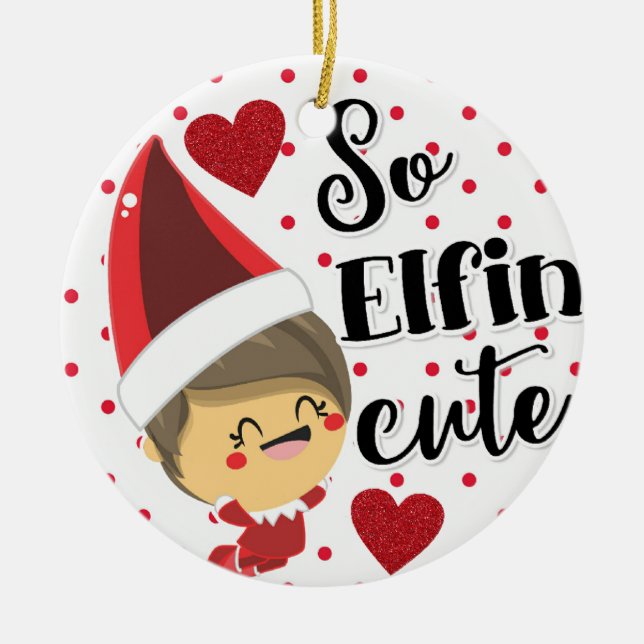 So Elfin' Cute Naughty Elf Christmas Ceramic Tree Decoration (Front)