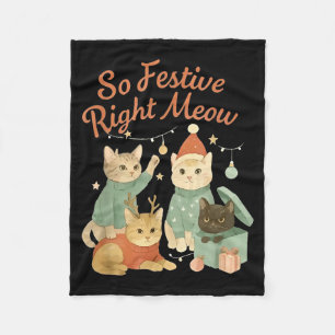 So Festive Right Meow Funny Christmas Santa Cat  Fleece Blanket