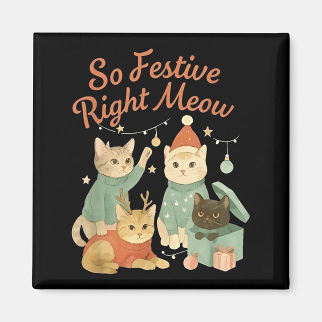 So Festive Right Meow Funny Christmas Santa Cat  Magnet (Front)