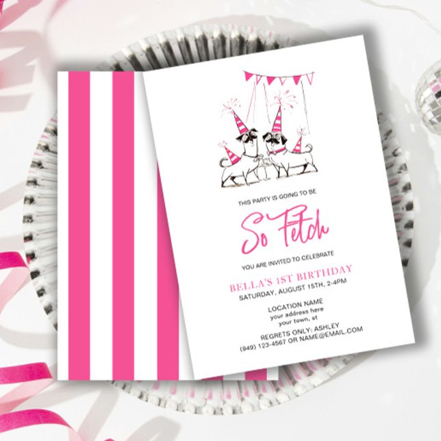 So Fetch Puppy Pink Birthday Party Invitation (Creator Uploaded)