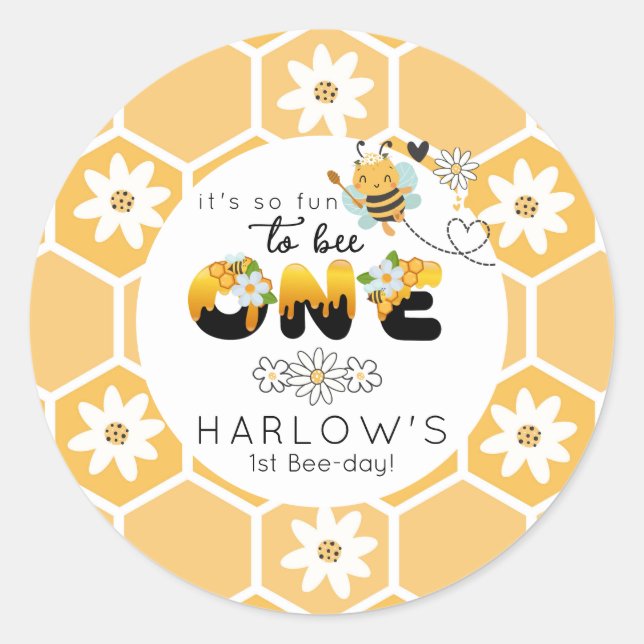 So fun to Bee One bumble bee 1st Birthday  Classic Round Sticker (Front)