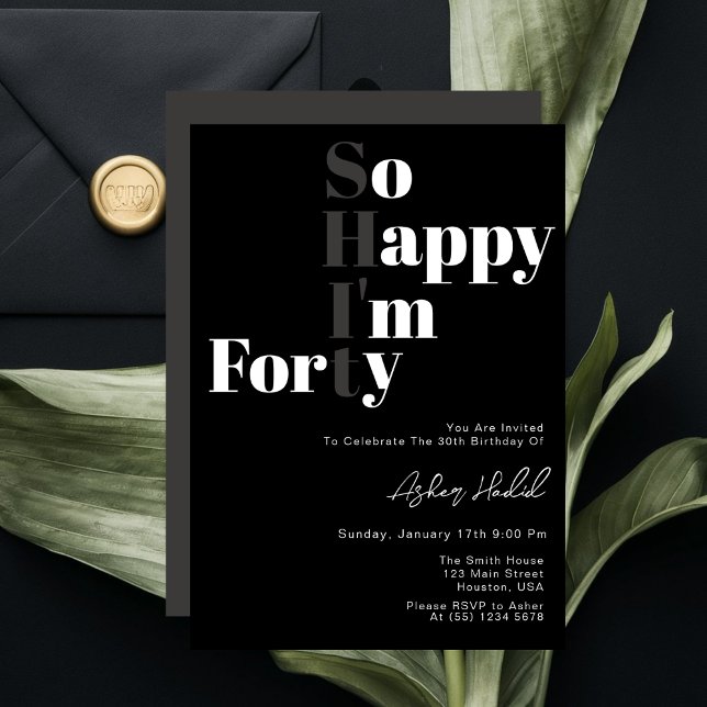 So Happy I'm Forty 40th Birthday  Invitation (Creator Uploaded)