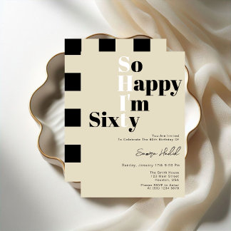 So Happy I'm SIXTY Bold Beige 60th Birthday Party  Invitation