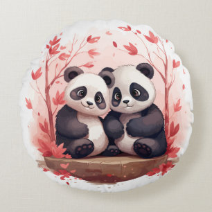 So Happy Together Panda pair  Round Cushion