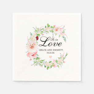 So in Love Pink White Floral Romantic Wedding Napkin