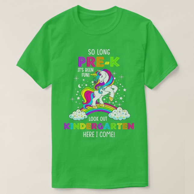 So Long PreK Kindergarten Here I Come Unicorn Grad T-Shirt (Design Front)