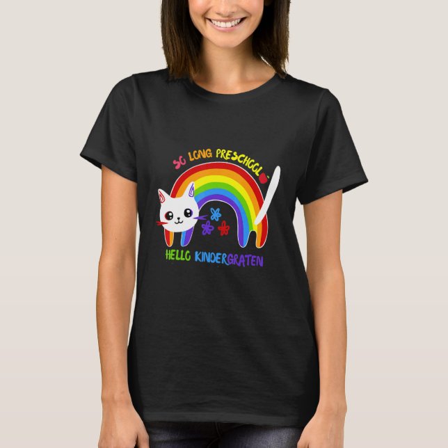 So Long Preschool Hello Kindergarten Pre K Cat Gra T-Shirt (Front)