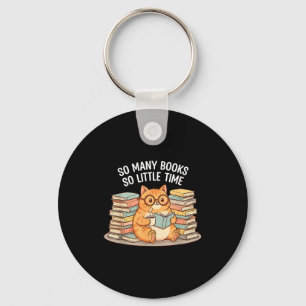 So Many Books Little Time Cat With Coffee  Key Ring