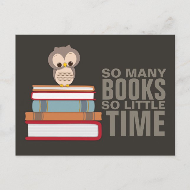 So Many Books So Little Time Cute Owl Book Nerd Postcard (Front)