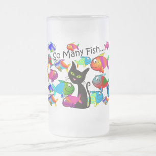 "So Many Fish" Cat Lovers Gifts Frosted Glass Beer Mug