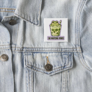 So Matcha Vibes Cute Kawaii Frog Meme 15 Cm Square Badge