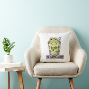 So Matcha Vibes Cute Kawaii Frog Meme Cushion