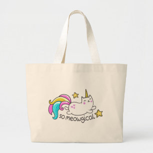 So Meowgical Cute Unicorn kitty glitter sparkles Large Tote Bag