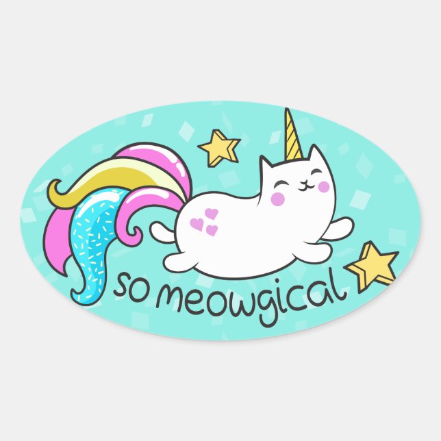 So Meowgical Cute Unicorn kitty glitter sparkles Oval Sticker (Front)