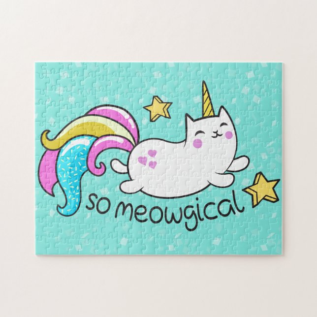 So Meowgical Cute Unicorn kitty on a shiny glitter Jigsaw Puzzle (Horizontal)
