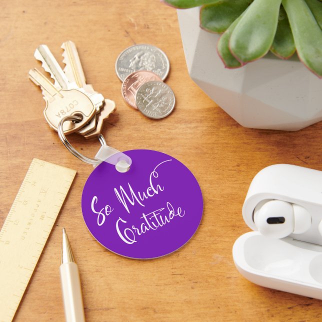 So Much Gratitude Modern Script Simple Purple Key Ring (Desk)