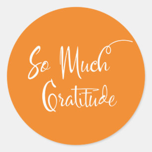So Much Gratitude Modern Script Typography Orange Classic Round Sticker