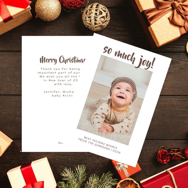 So Much Joy Baby's First Christmas Photo  Holiday Card (Creator Uploaded)