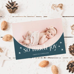So Much Joy Blue Holiday Baby Photo Birth  Announcement