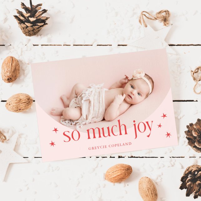 So Much Joy Pink Holiday Baby Photo Birth  Announcement (Creator Uploaded)