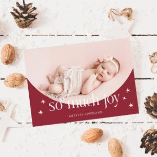 So Much Joy Red Holiday Baby Photo Birth Announcement