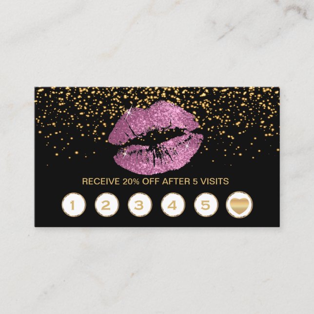 So Pink Glitter Lips Loyalty Cards on Black (Front)