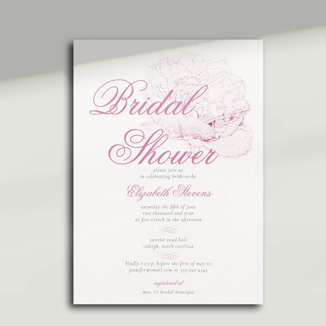 So Pink Peony Calligraphy Elegant Bridal Shower Invitation (pink peony bridal shower invitation formal traditional calligraphy modern classic)