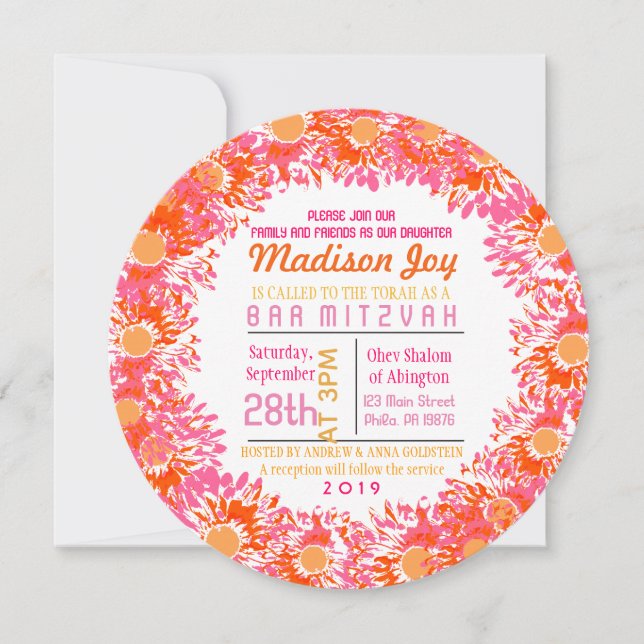 SO PRETTY DAISY Bat Mitzvah Invitation (Front)