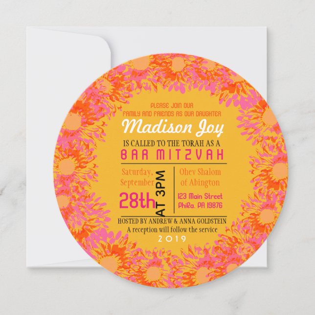 SO PRETTY DAISY Bat Mitzvah Invitation (Front)
