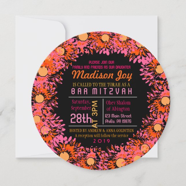 SO PRETTY DAISY Bat Mitzvah Invitation (Front)